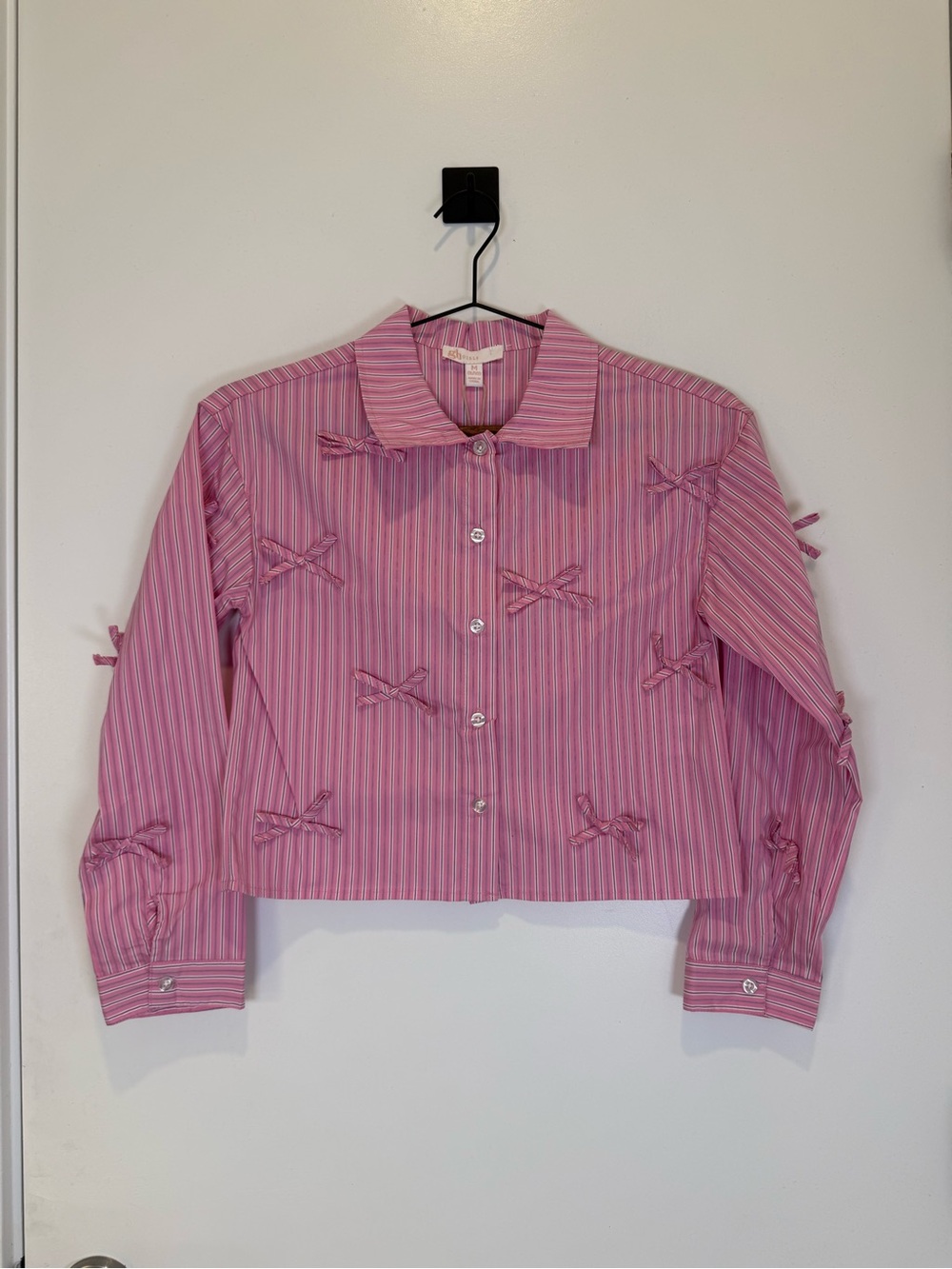 GB Girls Pink Striped Button-Down Shirt with Bow Accents